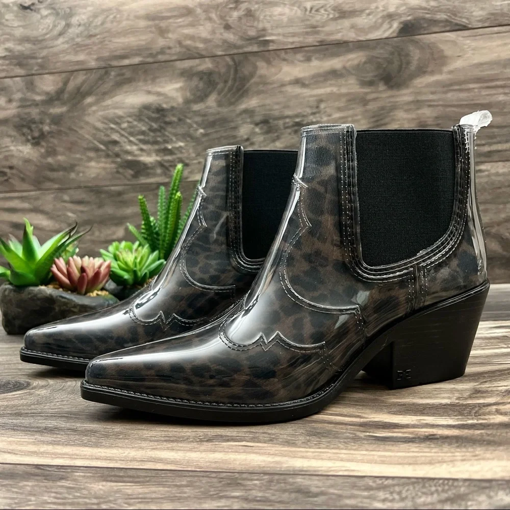 NIB Sam Edelman Winona Western Ankle Rain Bootie Bootie Dark Leopard 8M 38 - Picture 3 of 11